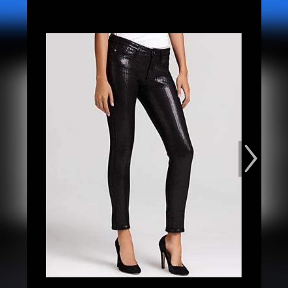 Adriano Goldschmied Black Sequin Crop Skinny Pants Jeans 30x26 Festival Made USA